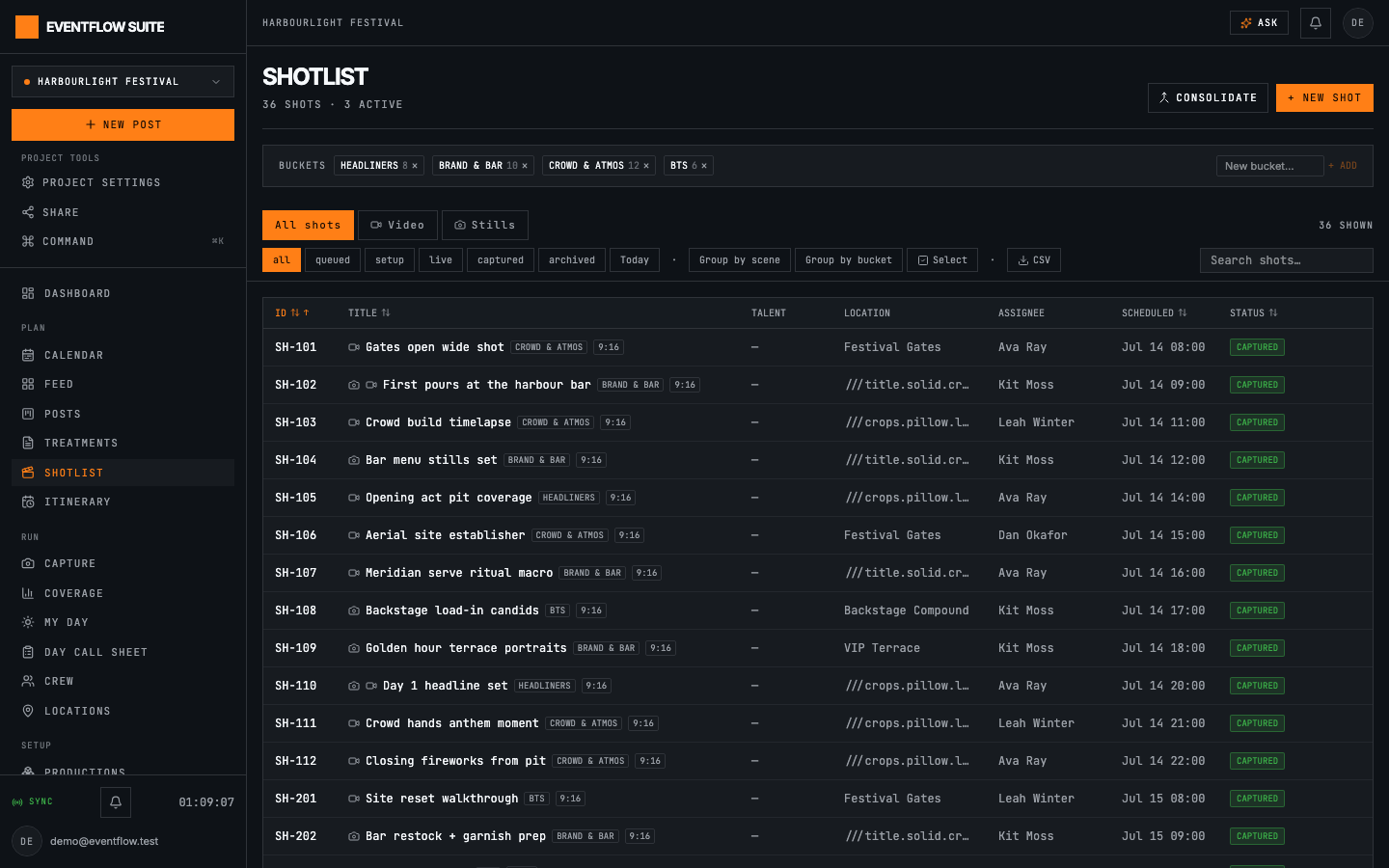 Shotlist: Sortable, batchable shot table with one-tap status flips